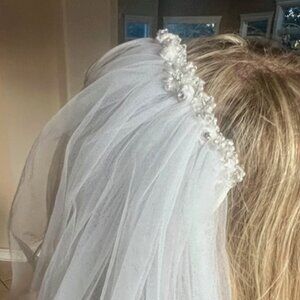 Handmade First Communion Beaded Comb with Satin-Edge Veil